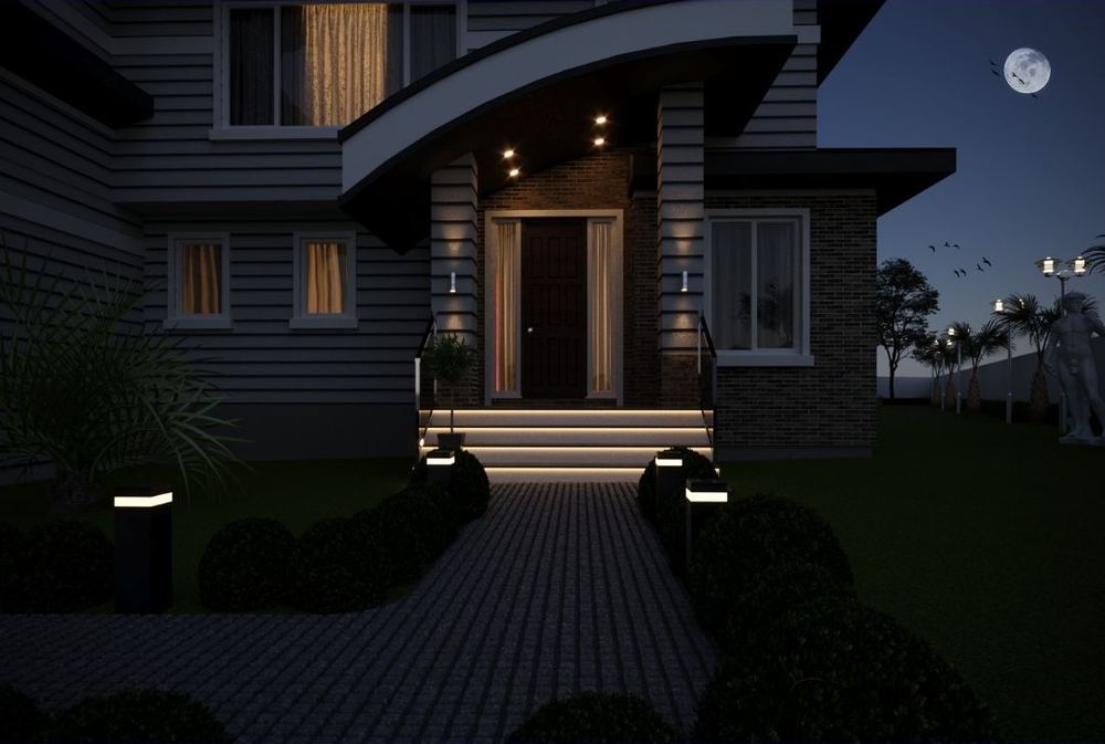 Edmonton Villa — The entrance approach at dusk
