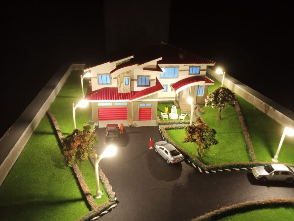 Edmonton Villa — Model, aerial — the house on its plot