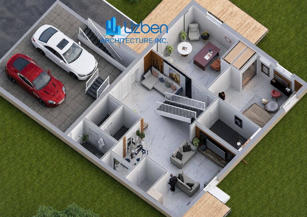 Cut-away visualisation of a basement development showing the internal layout