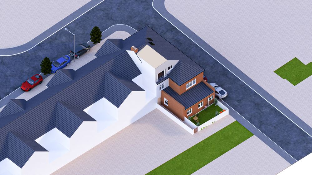 207 Reede Road — Aerial view along the return elevation