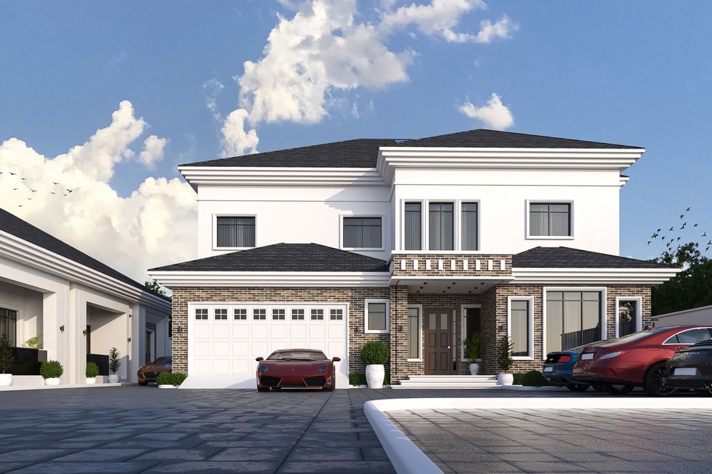 6-Bedroom Villa & BQ — Option A — the entrance front in daylight