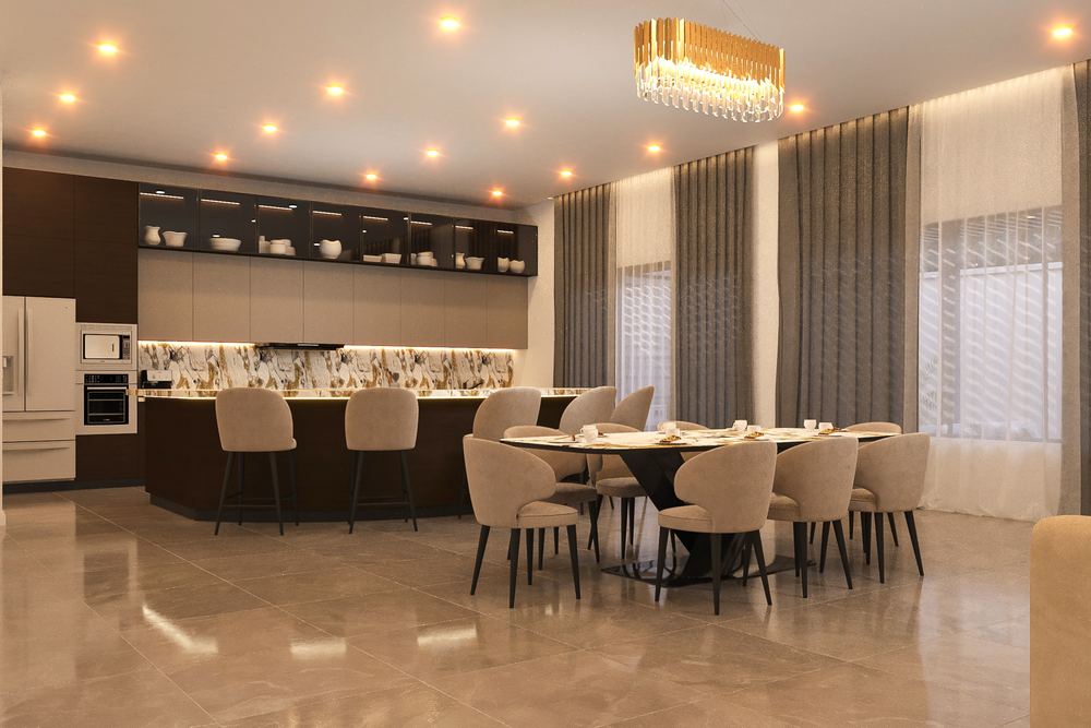 6-Bedroom Villa & BQ — The kitchen island and dining room